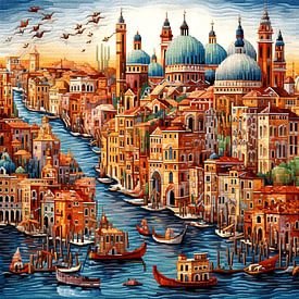 Embroidery needlework city canals churches urban detailed colourful by gm_designs