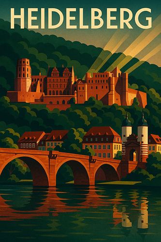 Heidelberg Kasteel Art Deco Reisposter