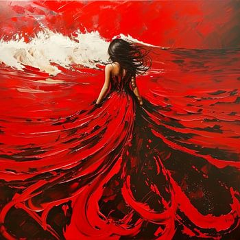 Frau Farbe Rot Wellen Meer Surreal Ozean Leidenschaft