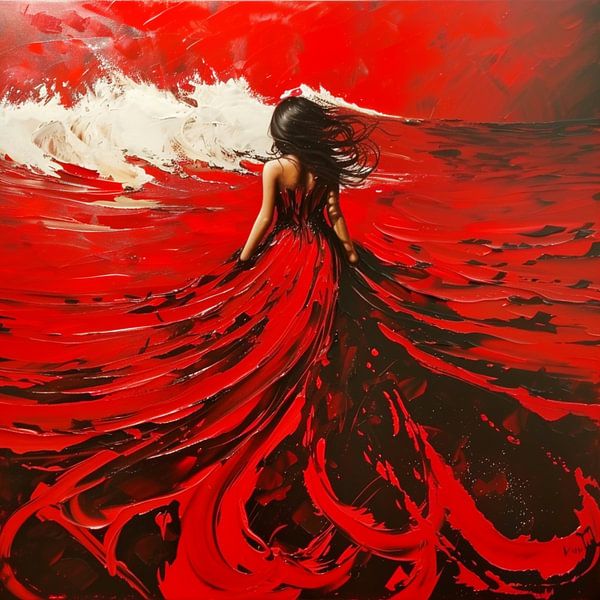woman colour red waves sea surreal ocean passion by gm_designs