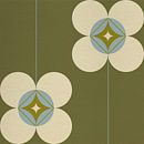 Retro Scandinavisch design geïnspireerd bloemen en bladeren in groen, blauw, beige van Dina Dankers thumbnail