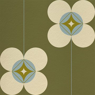 Von skandinavischem Retro-Design inspirierte Blumen und Blätter in Grün, Blau und Beige von Dina Dankers