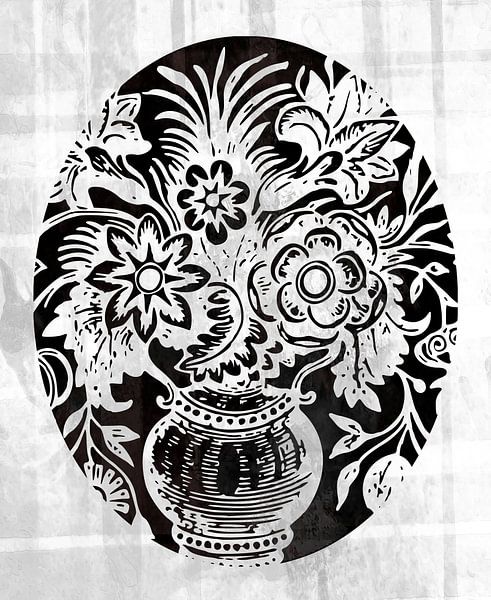 Retro Flowers Black White Grey by FRESH Fine Art