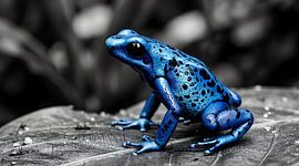 Levendige blauwe pijlgifkikker als wanddecoratie: opvallende natuurfotografie uit de jungle