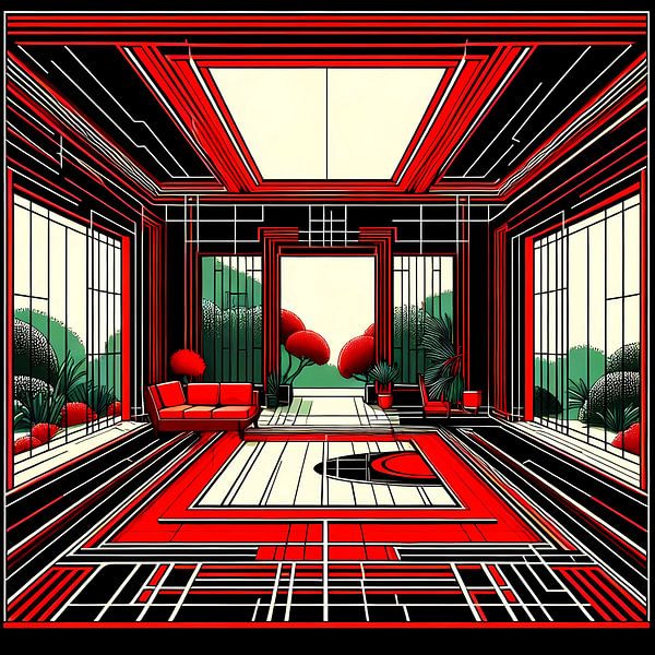 A red room Art Deco van Tatjana Korneeva