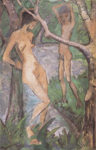 Girl and boy by the forest pond, Otto Mueller - ca1922 by Atelier Liesjes