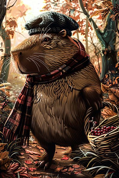 Stylish capybara in autumn forest by Imperial Art House