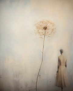 Porträt mit einer Pusteblume und einem weichen Look in Pastellfarben, Wabi-Sabi-Stil