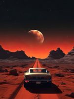 muscle car in mars met maan ruimte wereld aarde
