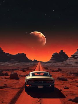 muscle car in mars met maan ruimte wereld aarde van novac dolazy