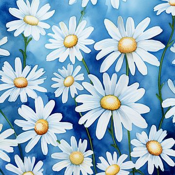 Fleurs sur fond bleu sur Lauri Creates