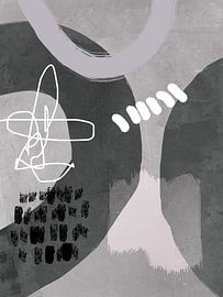 Abstracte geometrische organische vormen en lijnen in pastelkleuren in zwart, wit en grijs van Dina Dankers