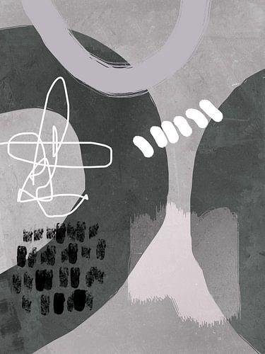 Abstracte geometrische organische vormen en lijnen in pastelkleuren in zwart, wit en grijs