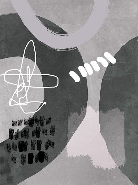 Abstract geometric organic shapes and lines in pastel colors in black, white and grey by Dina Dankers