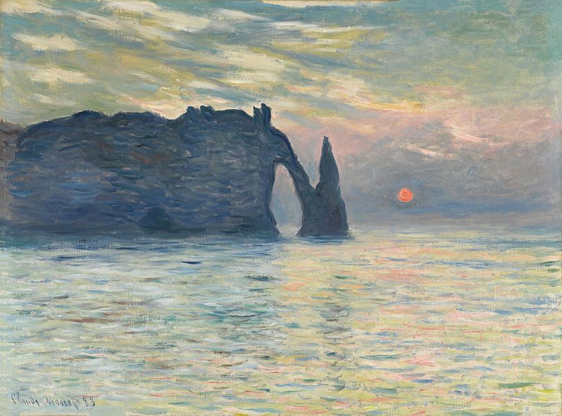De klif, Étretat, zonsondergang Claude Monet van Meesterlijcke Meesters