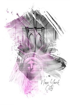 NYC Art Brooklyn Bridge & Statue of Liberty by Melanie Viola