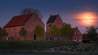 Coucher de soleil de pleine lune à Ezinge, Groningen, Pays-Bas par Henk Meijer Photography Aperçu