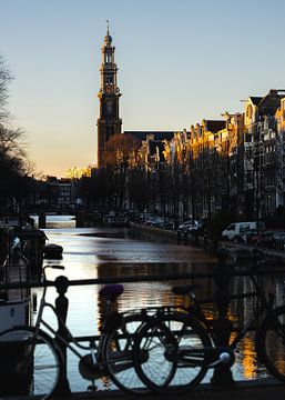 Westertoren tijdens zonsondergang van Floris Heuer