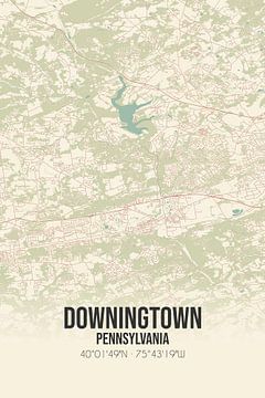Vintage landkaart van Downingtown (Pennsylvania), USA. van MijnStadsPoster