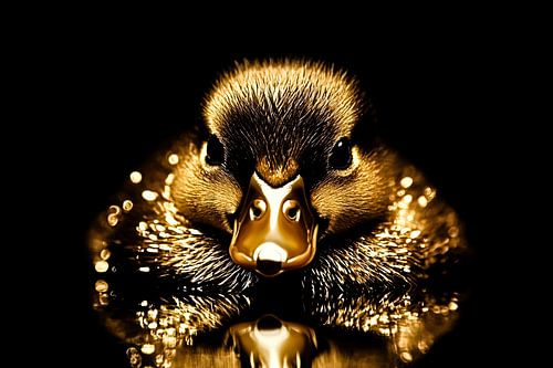 Gouden eend met reflectie