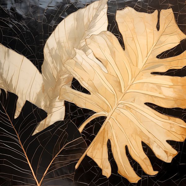 gold leaves on black by Carla van Zomeren