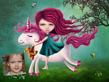 Meisje op Unicorn - Persoonlijk werk, mail je foto!