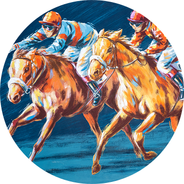 Illustratie van twee jockey's tijdens een paardenrace van Galerie Ringoot