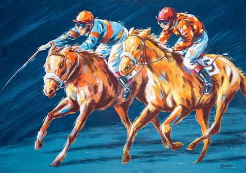 Illustration of two jockeys during a horse race