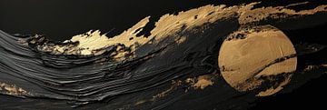 Dark abstract gold and black panorama art van Digitale Schilderijen