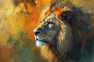 Dessin graphique en couleur d'un lion sur Digitale Schilderijen