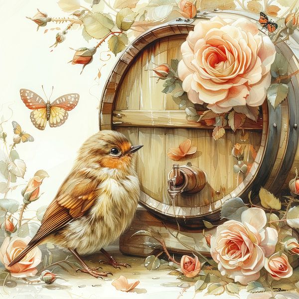 dogs-cats-birds-wine-barrel-butterflies-flowers by Gelissen Artworks