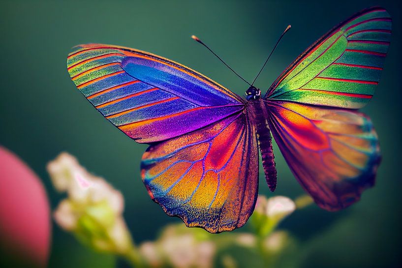 Regenbogen Farben Schmetterling auf Blume,  Art Illustration von Animaflora PicsStock