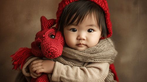 Chinese toddler with her dragon