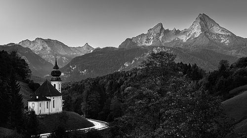 L'église de pèlerinage Maria Gern en noir et blanc