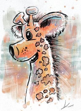 joyeuse illustration d'une girafe - joli imprimé pour chambre d'enfant sur Emiel de Lange