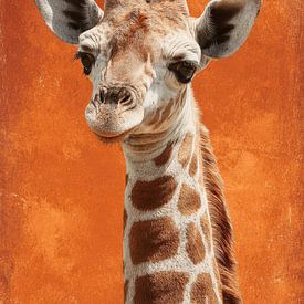 Portrait de girafe en orange Expression d'un caractère doux sur Eva Lee