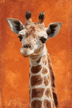 Giraffe Portrait in Orange Expression of Gentle Character by Eva Lee