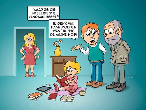 Cartoon; waar intelligentie vandaan komt.
