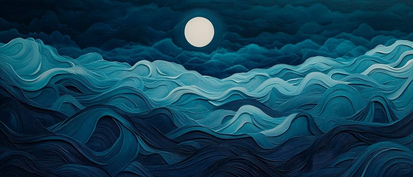 Moonlight over calm waves by Poster Art Shop