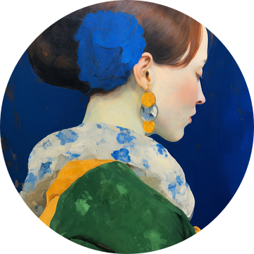 Klassiek portret in blauw, geel en groen van Carla Van Iersel