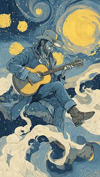 Starry Night Guitar Dreamscape Wall Art by Aden Pink Studio