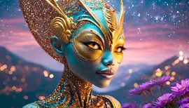 Buitenaards wezen met kleuren op zijn gezicht