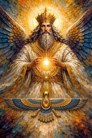Ahura Mazda impressionistisch schilderij. van Johannes