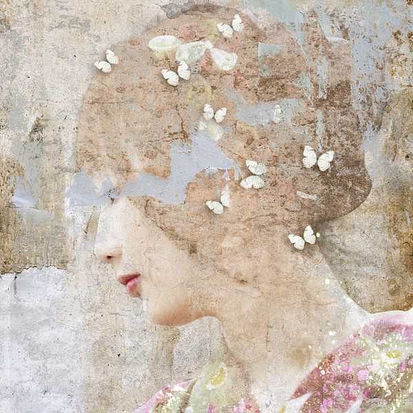 portrait with white butterflies by Ingrid van der Meer