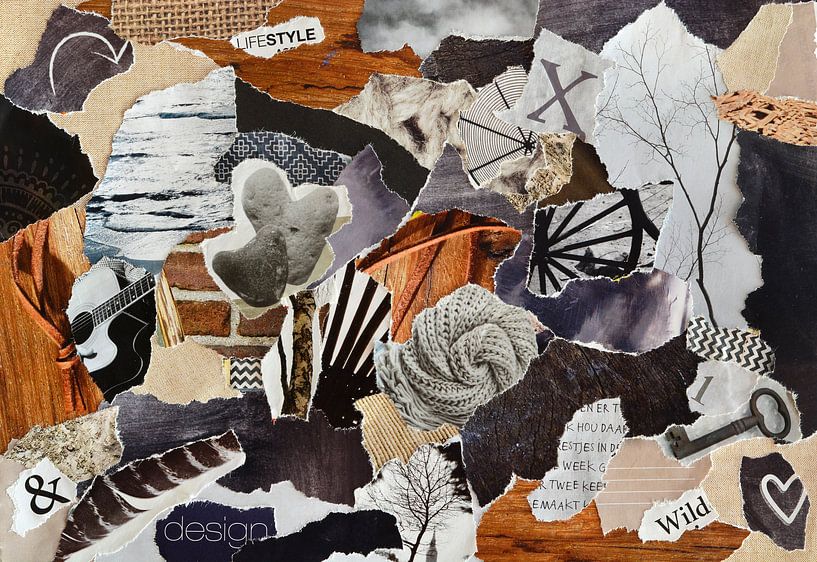 Natuur collage gemaakt van oude papier snippers van Trinet Uzun