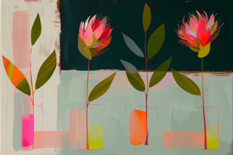 Colourful still life with flowers, abstract by Studio Allee