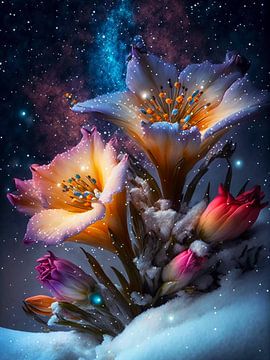 Magnifiques fleurs de neige sur haroulita