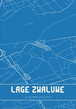 Blauwdruk | Landkaart | Lage Zwaluwe (Noord-Brabant) van Rezona