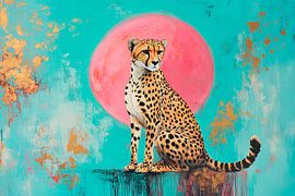 Cheetah in front of a red moon - Colourful by Poster Art Shop
