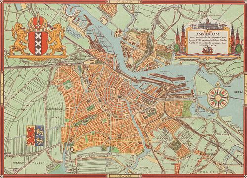 An old map of Amsterdam. 1940. Historical map of Amsterdam, Old Amsterdam by Nederlands Erfgoed